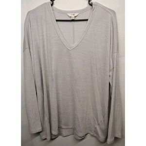 Terra & Sky 1X 16W-18W Light Gray Pullover Long‎ Sleeve V-neck Top